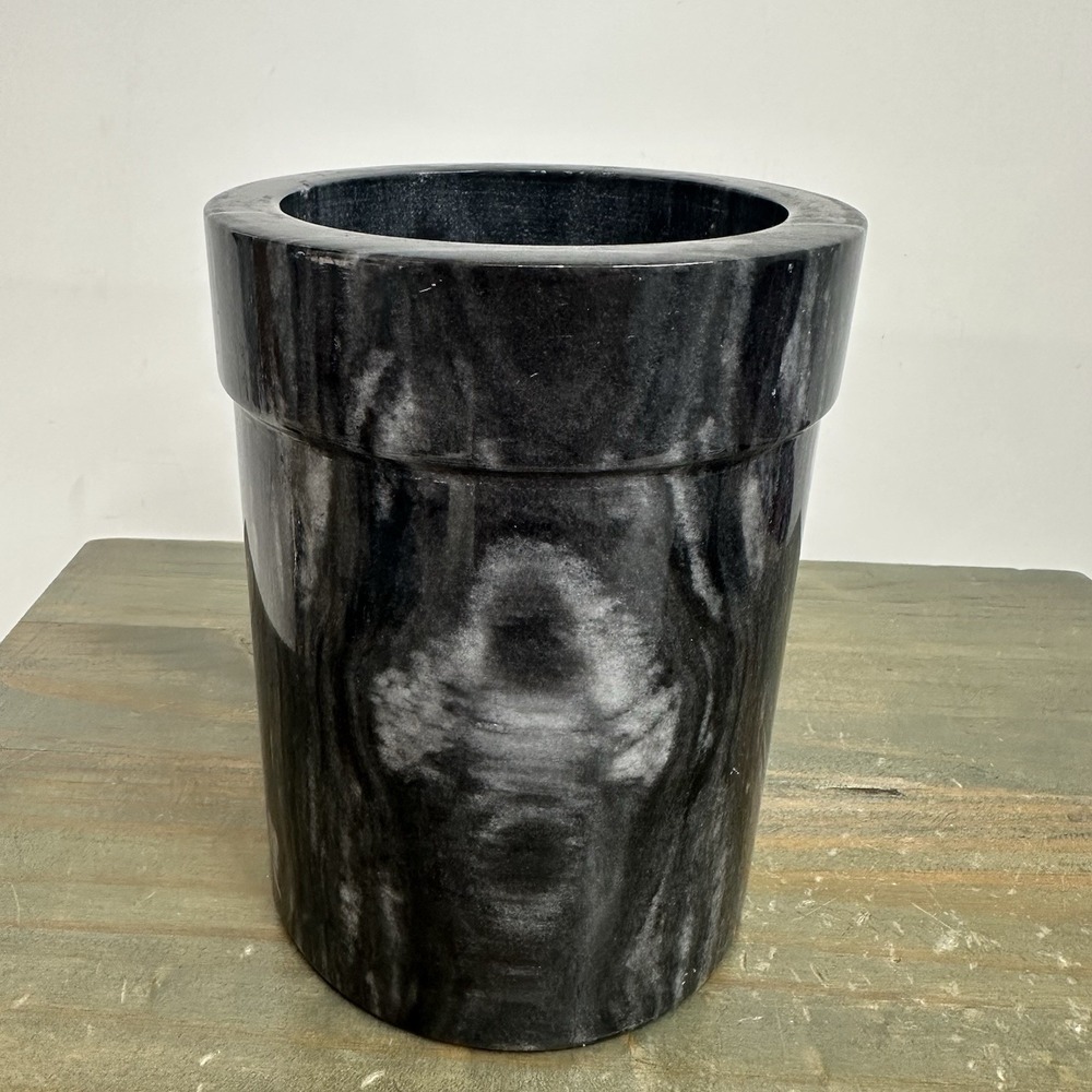 Vintage Black Marble Medium Size Utensil Holder or Wine Chiller 6" Heavy Crock